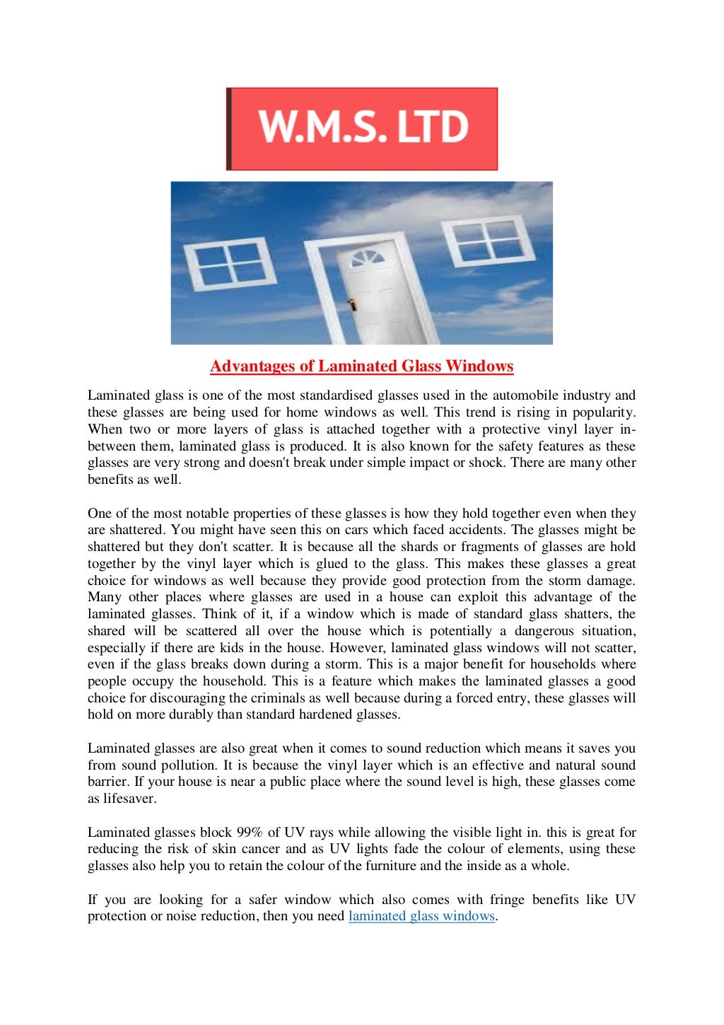 Advantages of Laminated Glass Windows