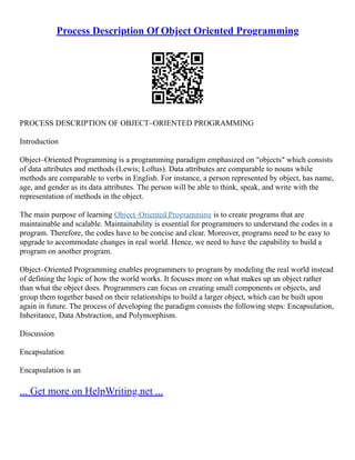 Advantages Of Object Oriented Programming Language | PDF