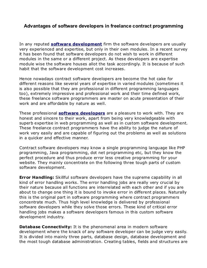 advantages of software developers in freelance contract programming freelance contract