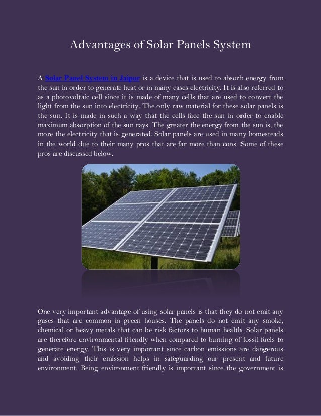 Advantages of solar panels system