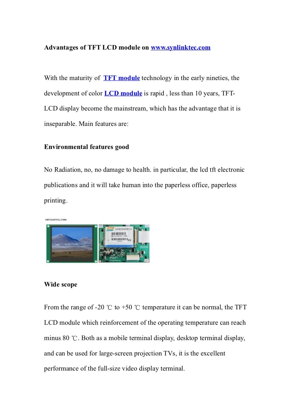 Advantages Of Tft Lcd Module On Www synlinktec