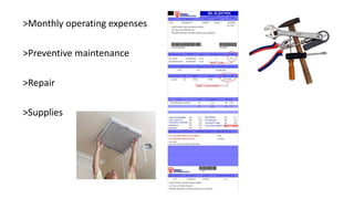 >Monthly operating expenses
>Preventive maintenance
>Repair
>Supplies
 