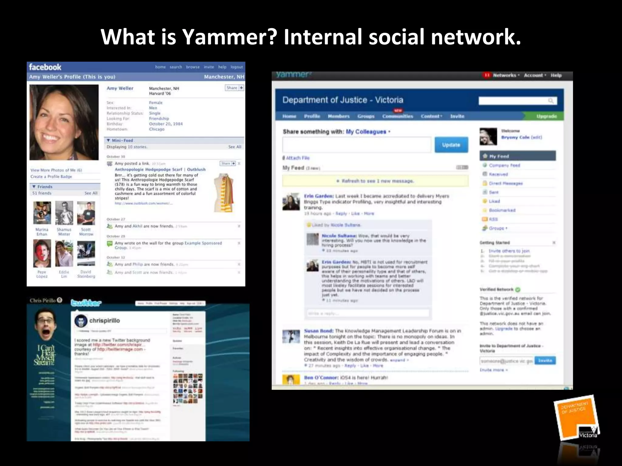 What is Yammer? Internal social network.
 