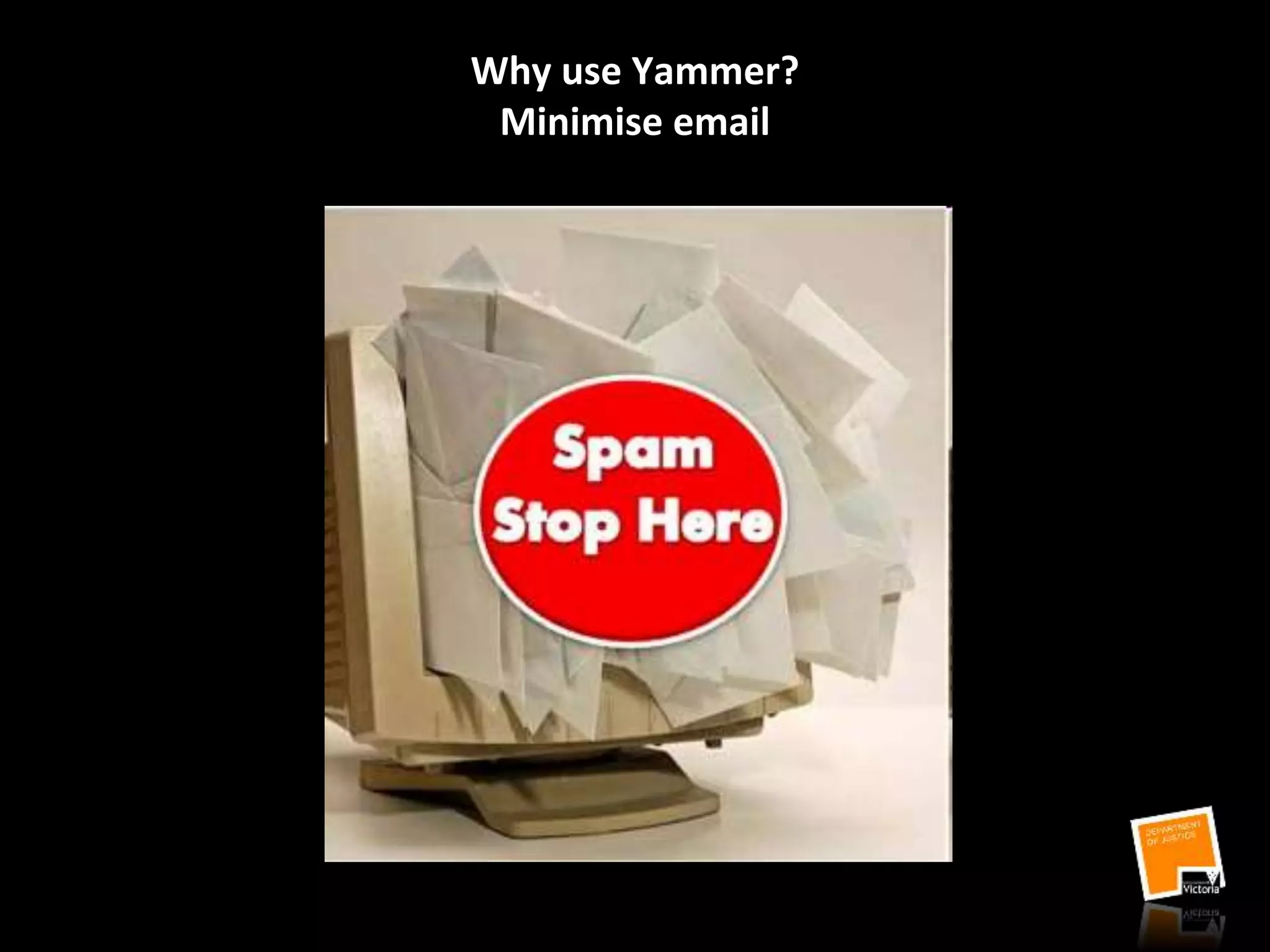 Why use Yammer?
Minimise email
 