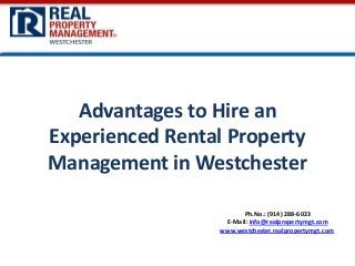Advantages to Hire an
Experienced Rental Property
Management in Westchester
Ph.No.: (914) 288-6023
E-Mail: info@realpropertymgt.com
www.westchester.realpropertymgt.com

 