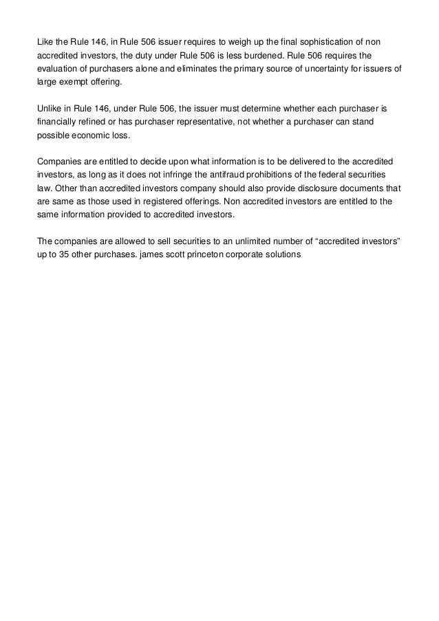 Advantages to Regulation D Rule 506