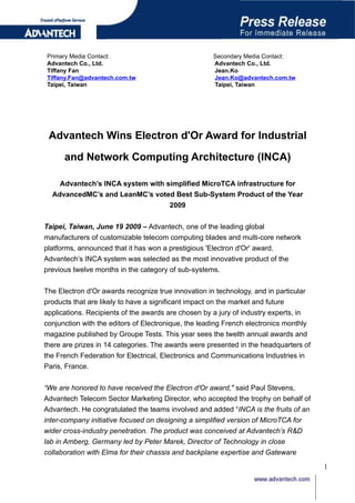 Advantech Wins Electron D Or Award