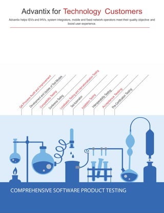 Advantix for Technology Customers
Advantix helps ISVs and IHVs, system integrators, mobile and fixed network operators meet their quality objective and
boost user experience.

 