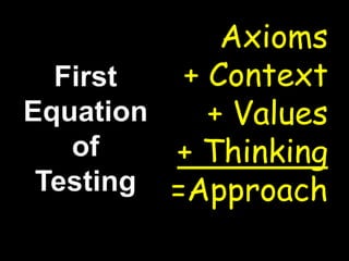 You can tell I like physics16 Proposed Axioms(in three groups)Stakeholder, (Test) Design and (Test) DeliveryYou have the little book