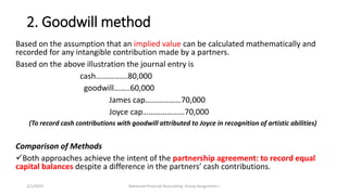 2. Goodwill method
Based on the assumption that an implied value can be calculated mathematically and
recorded for any int...