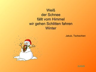 Weiß der Schnee fällt vom Himmel wir gehen Schlitten fahren Winter Jakub, Tschechien zurück 