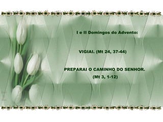 I e II Domingos do Advento:

VIGIAI. (Mt 24, 37-44)

PREPARAI O CAMINHO DO SENHOR.
(Mt 3, 1-12)

 