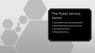 The Public Service
Sector
1. New Westminster Secondary School
2. Queensborough Community Centre
3. Canada Games Pool
4. Mo...