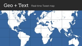 most
frequent
term
Geo + Text Real-time Tweet map
 
