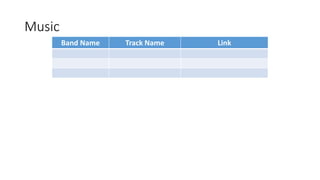 Music
Band Name Track Name Link
 