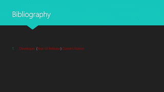 Bibliography
1. Developer. (Year of Release) Game’s Name
 