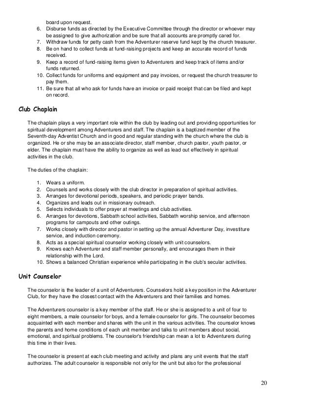 Adventurer club manual