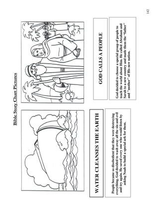 142
&0'
WATERCLEANSESTHEEARTH
Peoplebecamesodisobedientthattheyweredestroying
everything.Goddecidedtowashawayallthesinandevil
andtryagain.Hesavedeveryonewhowouldlistenby
askingNoahtobuildaspecialarkforthem.
GODCALLSAPEOPLE
Goddecidedtochooseaspecialgroupofpeopleto
teachtheworldaboutHim.HecalledAbrahamand
Sarahtoanewcountryandmadethemthe“father"
and"mother"ofHisnewnation.
 