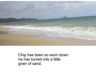 Chip has been so worn down he has turned into a little  grain of sand. 