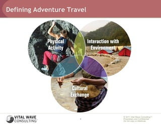 Defining Adventure Travel




                            © 2011 Vital Wave ConsultingTM
                       3    Proprietary and Confidential:
                            Do not copy or distribute.
 