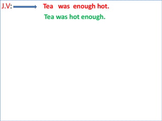J.V: Tea was enough hot.
Tea was hot enough.
 