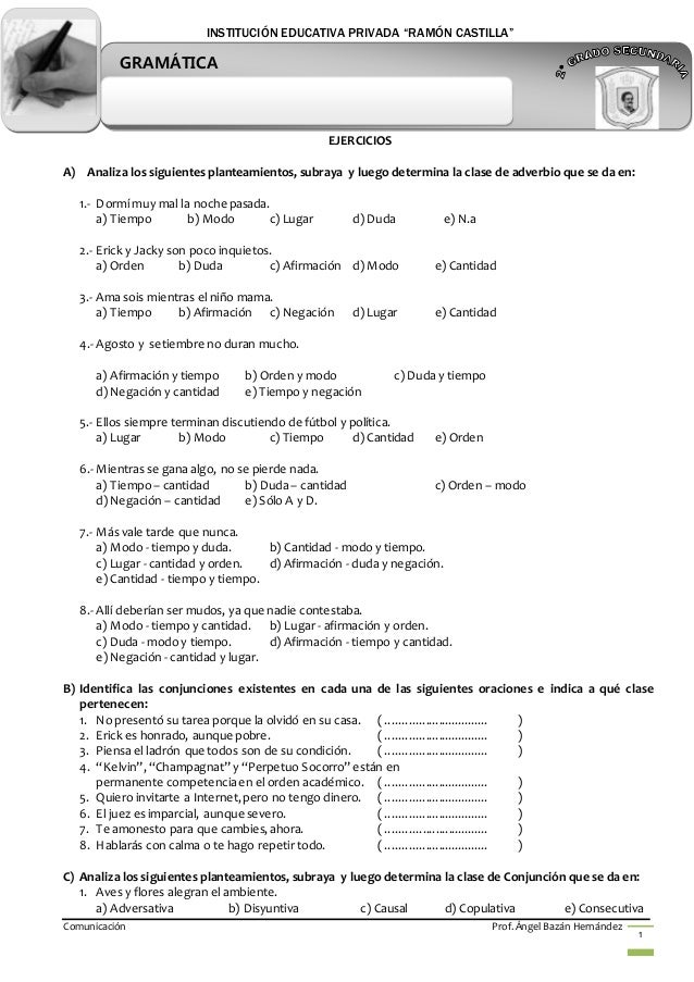 Adverbio ejercicios Adverbio ejercicios