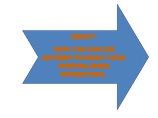 Great! Now you can use adverbs to make your writing more interesting. 