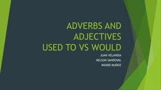 ADVERBS AND
ADJECTIVES
USED TO VS WOULD
JUAN VELANDIA
NELSON SANDOVAL
INGRID MUÑOZ
 