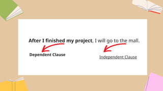 After I finished my project, I will go to the mall.
Dependent Clause
Independent Clause
 