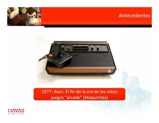 Antecedentes
                                                         




1977: Atari. El ﬁn de la era de los video 
    juegos “arcade” (Maquinitas) 
 