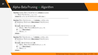 Alpha-Beta Pruning >> Algorithm
37
Mohammad Imam Hossain | Lecturer, Dept. of CSE | UIU
 