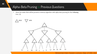 Alpha-Beta Pruning >> Previous Questions
43
Mohammad Imam Hossain | Lecturer, Dept. of CSE | UIU
 