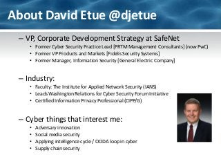 About David Etue @djetue
 – VP, Corporate Development Strategy at SafeNet
    • Former Cyber Security Practice Lead [PRTM ...