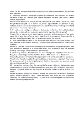 NRI Property Rights: How to Fight Adverse Possession | PDF