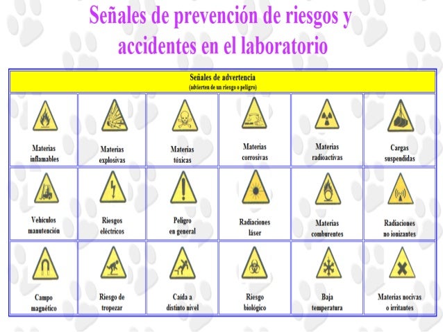 Señales de prevencion de riesgos y accidentes en el laboratorio