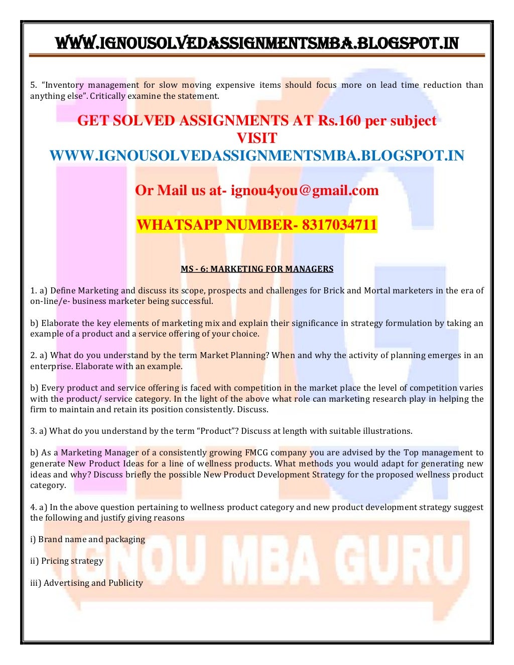 mba solved assignment