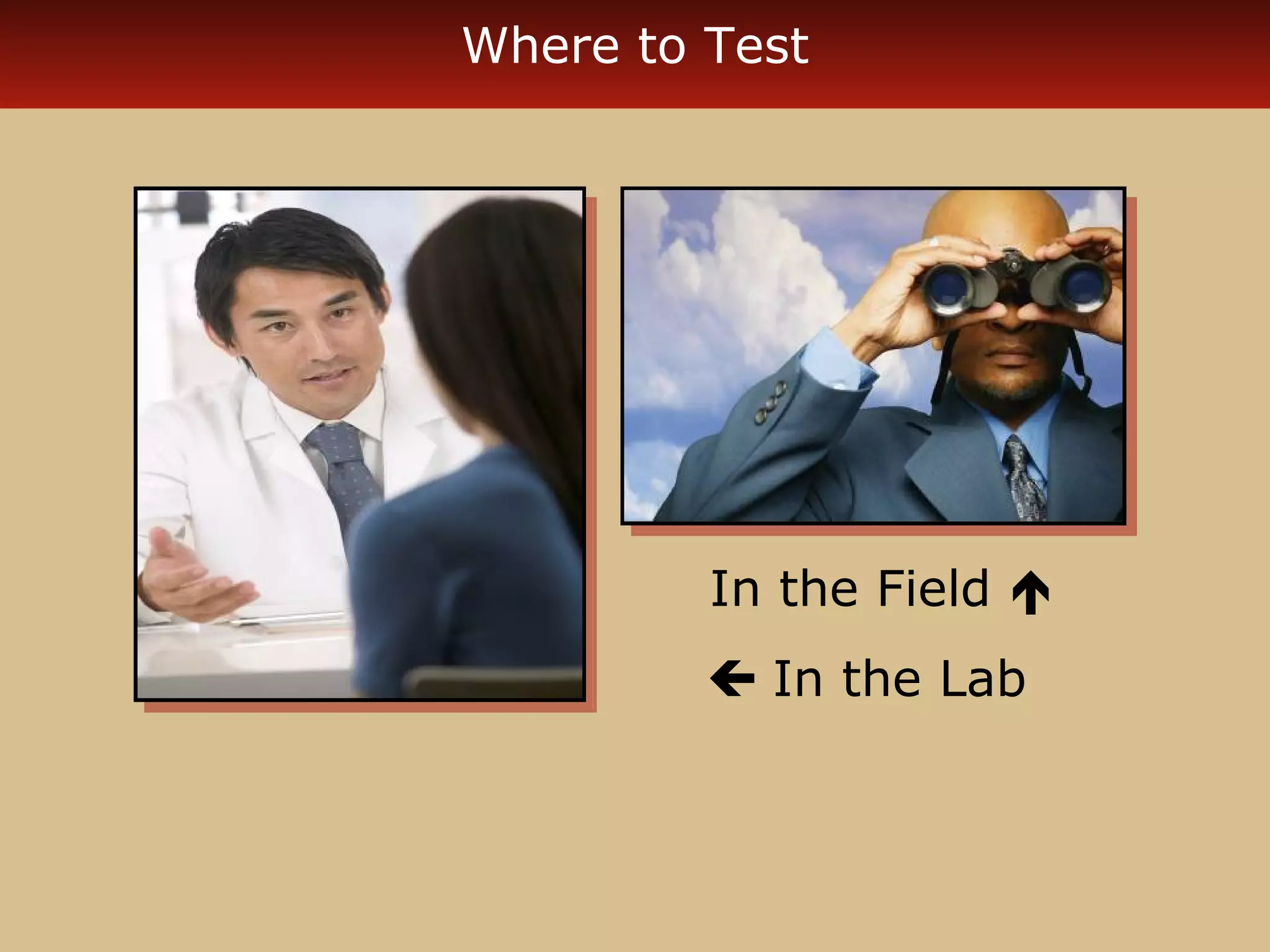 Where to Test




         In the Field 
          In the Lab
 
