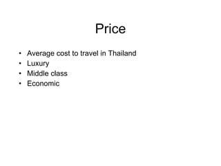 Price Average cost to travel in Thailand Luxury Middle class Economic 