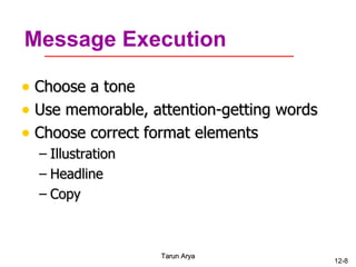 Message Execution <ul><li>Choose a tone </li></ul><ul><li>Use memorable, attention-getting words </li></ul><ul><li>Choose ...