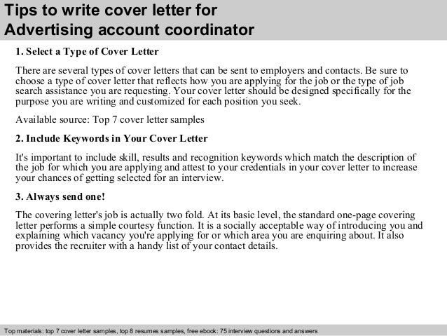 Cover letter for account coordinator examples