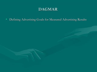 DAGMARDAGMAR
• Defining Advertising Goals for Measured Advertising ResultsDefining Advertising Goals for Measured Advertising Results
 