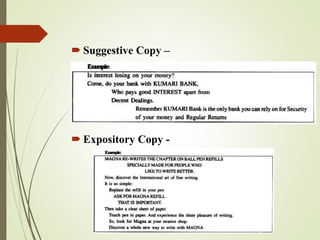 Suggestive Copy –
 Expository Copy -
 