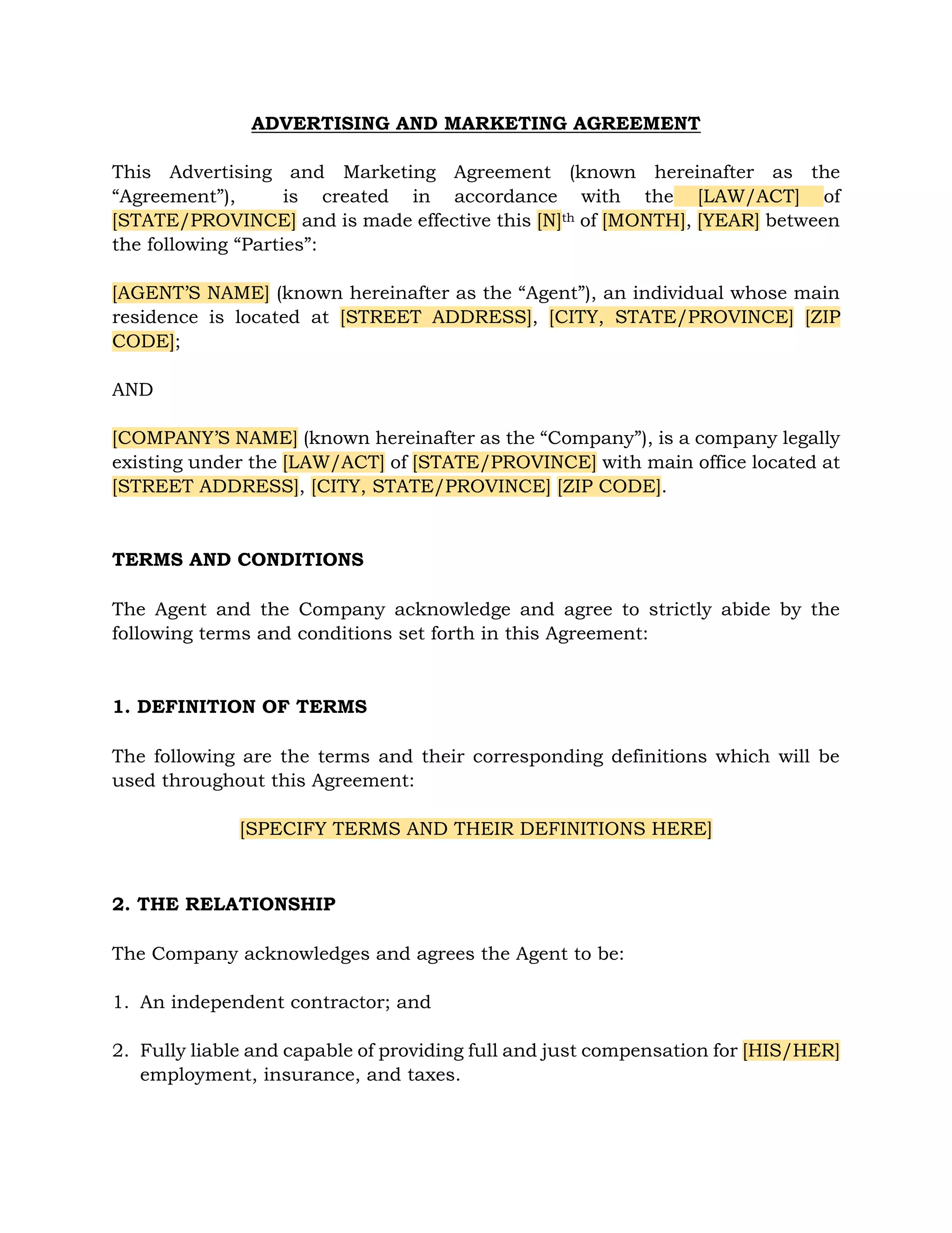 ADVERTISING AND MARKETING AGREEMENT | PDF