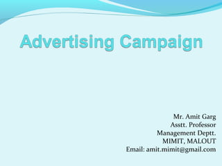 Mr. Amit Garg
Asstt. Professor
Management Deptt.
MIMIT, MALOUT
Email: amit.mimit@gmail.com
 