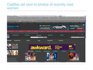 Cadillac ad next to photos of scantily clad women 