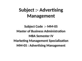 Advertising Management.pptx MM-05 : Advertising Management ...