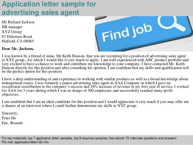Advertising Sales Agent Application Letter