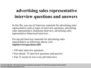 Advertising sales representative interview questions and answers