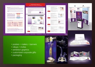 • posters • mailers • banners
• rollups • invites
• exhibition graphics
• customized corporate gifts
• packaging
 