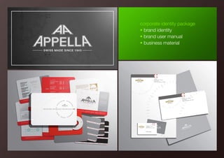 corporate identity package
• brand identity
• brand user manual
• business material
 